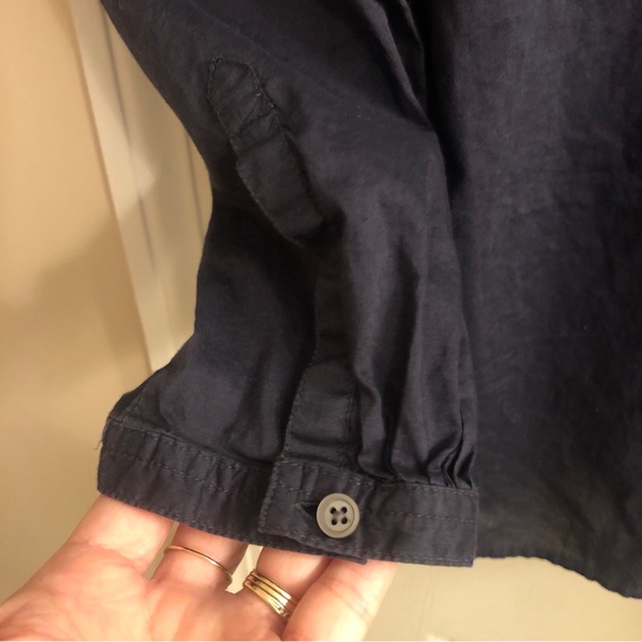 Loft navy blue roll sleeve shirt cotton split neck sZ medium - Picture 9 of 15